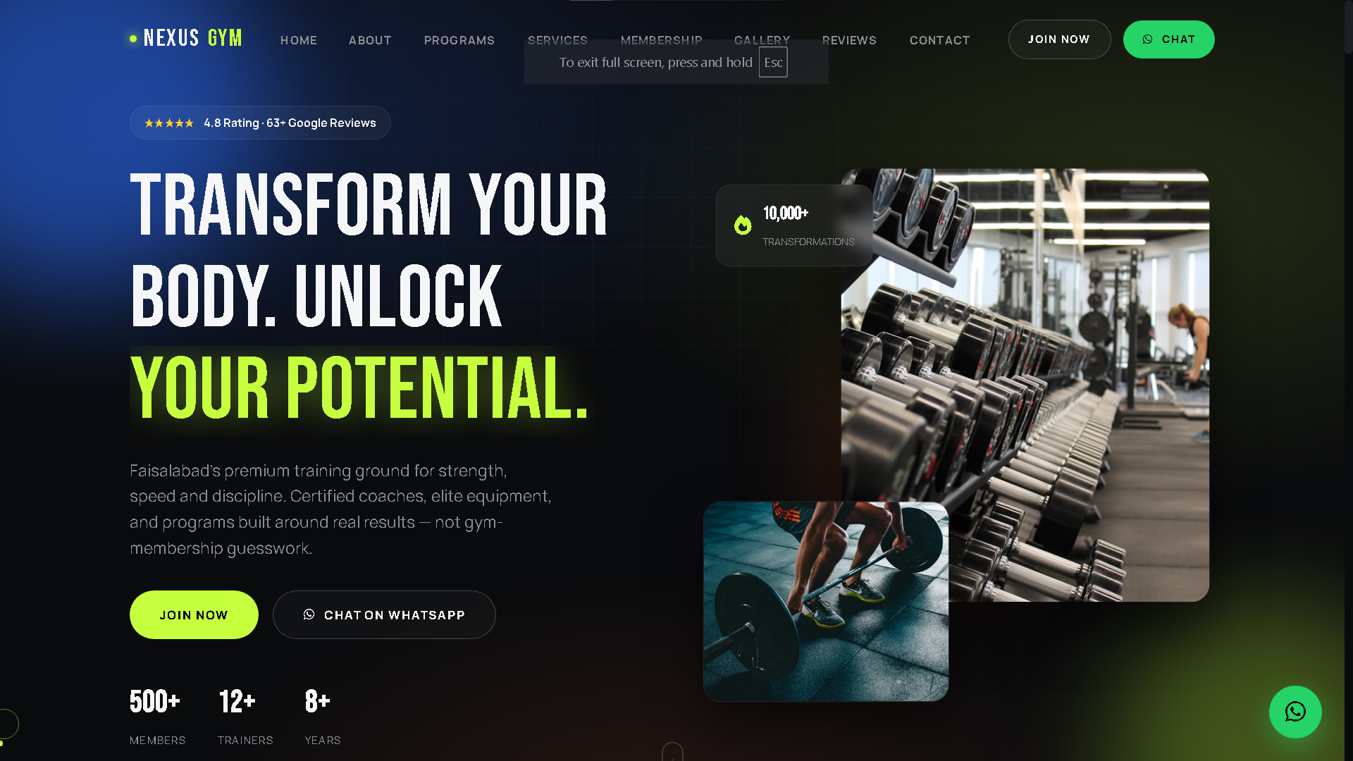 Nexus Gym website screenshot